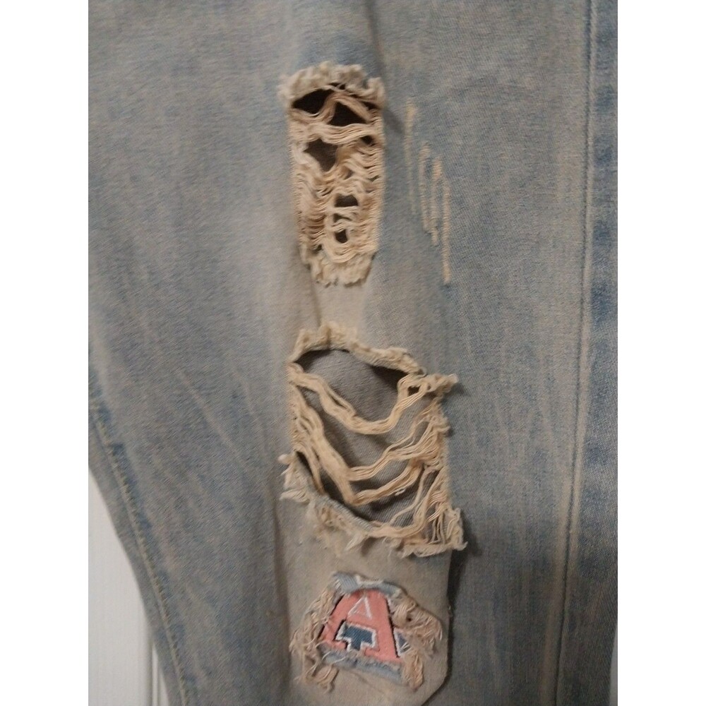 Ripped Streetwear Y2K Patchwork Teddy Bear Jeans Straight High Rise Men's 40/31 - Picture 4 of 5